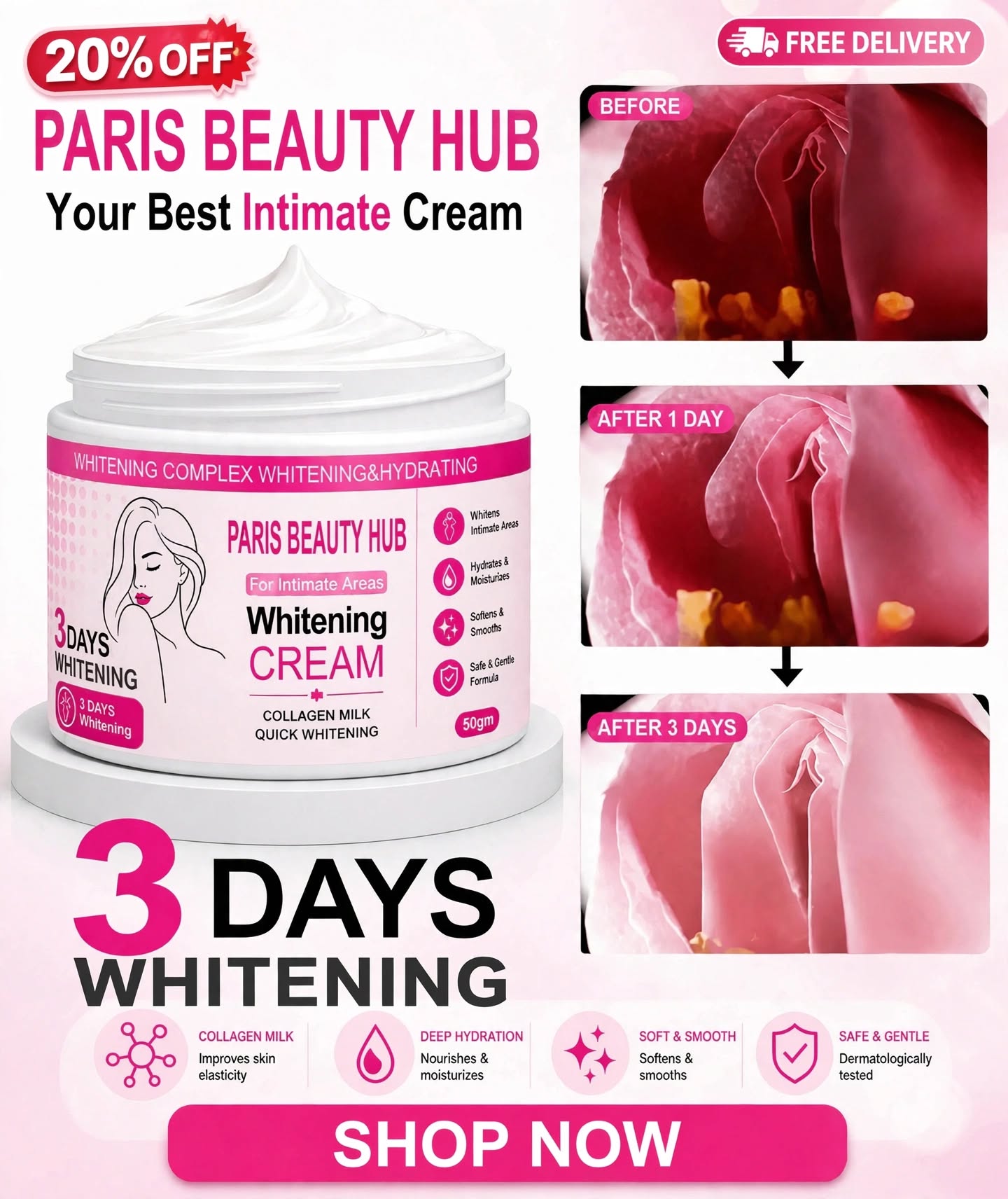 3 Days Whitening Cream for Private Parts – Collagen Milk Formula (30g)